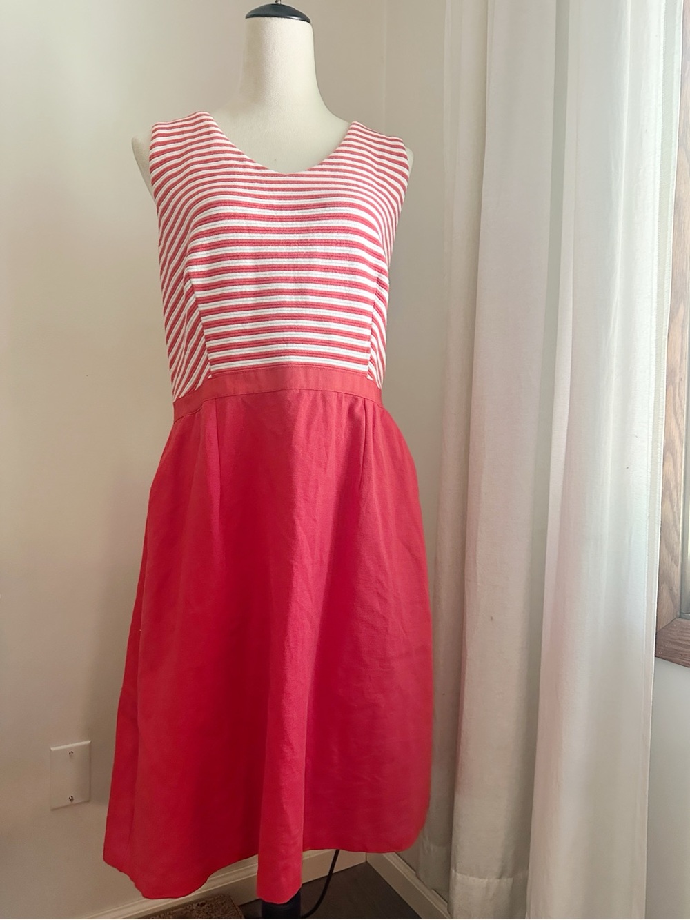 Boden Red Striped Sleeveless Fit-and-Flare Dress Size 16R